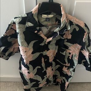 Tommy Bahama Black and Green Floral Men's Shirt